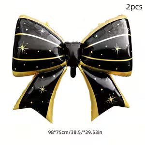 2 Black & Golden Foil Bow Balloons