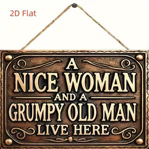 Vintage Wooden Wall Sign - Nice woman and a Grumpy old man
