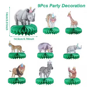 9pcs Safari Jungle Animals Honeycomb Centerpieces, Paper Party Supplies for Youngsters Shower, Nursery, Wild Forest Theme Birthday Decorations, No Electricity Needed, Jungle Theme Decorations Word (9pcs)