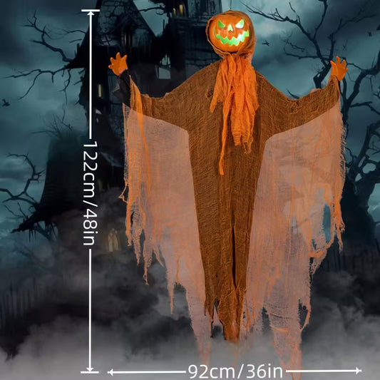 Spooky Halloween Pumpkin Hanging Decoration with Glowing Green Eyes - Battery-Powered, Perfect for Yard & Home