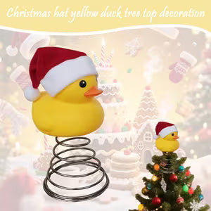 Christmas Tree Topper Decoration -Cute Yellow Duck with Santa Hat