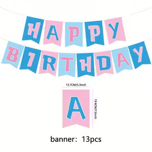 Paper Birthday Banner Pink and Blue