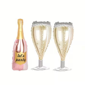3 Party Champagne Bottle/Glasses Foil Balloons