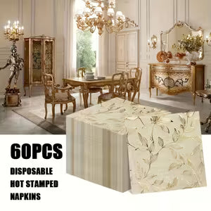 60pc Gold Leaf Stamped Disposable Napkins - 33x33cm