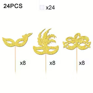 Elegant Gold Masquerade Mask Cake Toppers