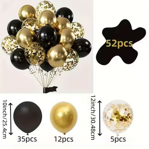 52pcs Black Golden Latex Balloons