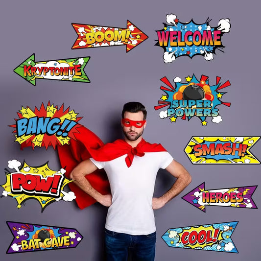 Superhero Themed Party Signs – 20pc Banner Set