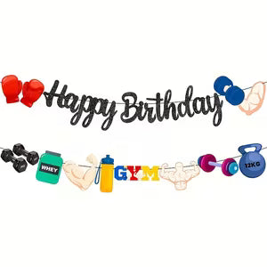 Gym-Themed Happy Birthday Banner Set