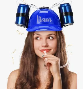 Adult Drinking Helmet with Straws Blue