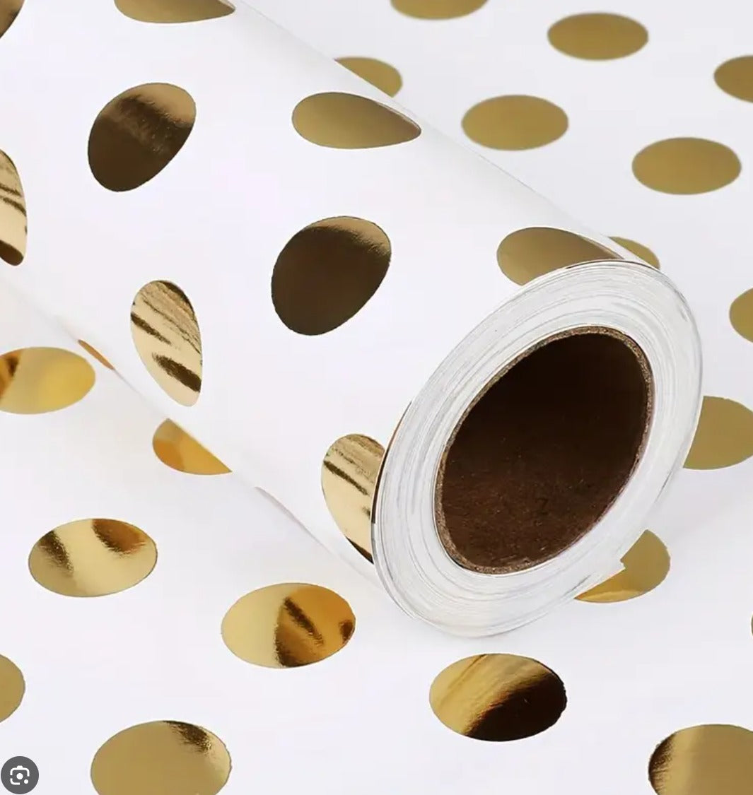 Gold & White Foil Wrapping Paper - Elegant Polka Dot