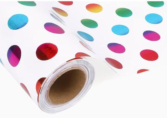 Metallic Rainbow Extra-Long Birthday Wrapping Paper - Polka dots