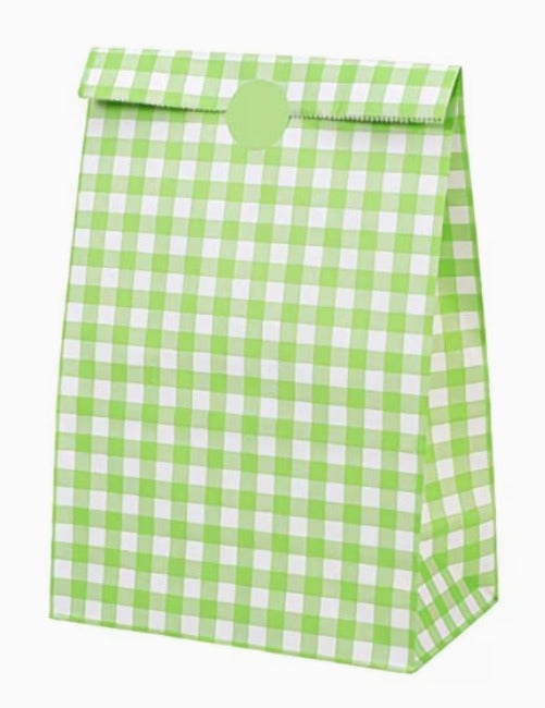 Green Checkered Party Favor Paper Bags