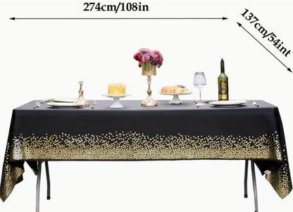 Black and Golden Disposable Tablecloth, 137.16 x 274.32 cm