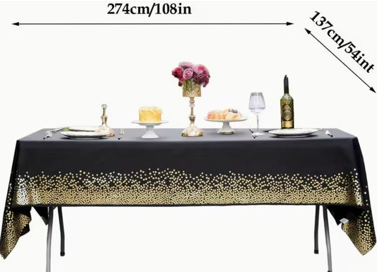 Black and Golden Disposable Tablecloth, 137.16 x 274.32 cm