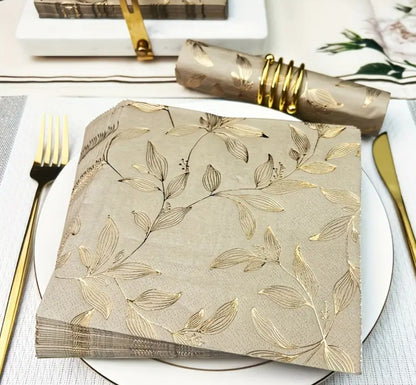 Gold Leaf Stamped Disposable Napkins - 33x33cm