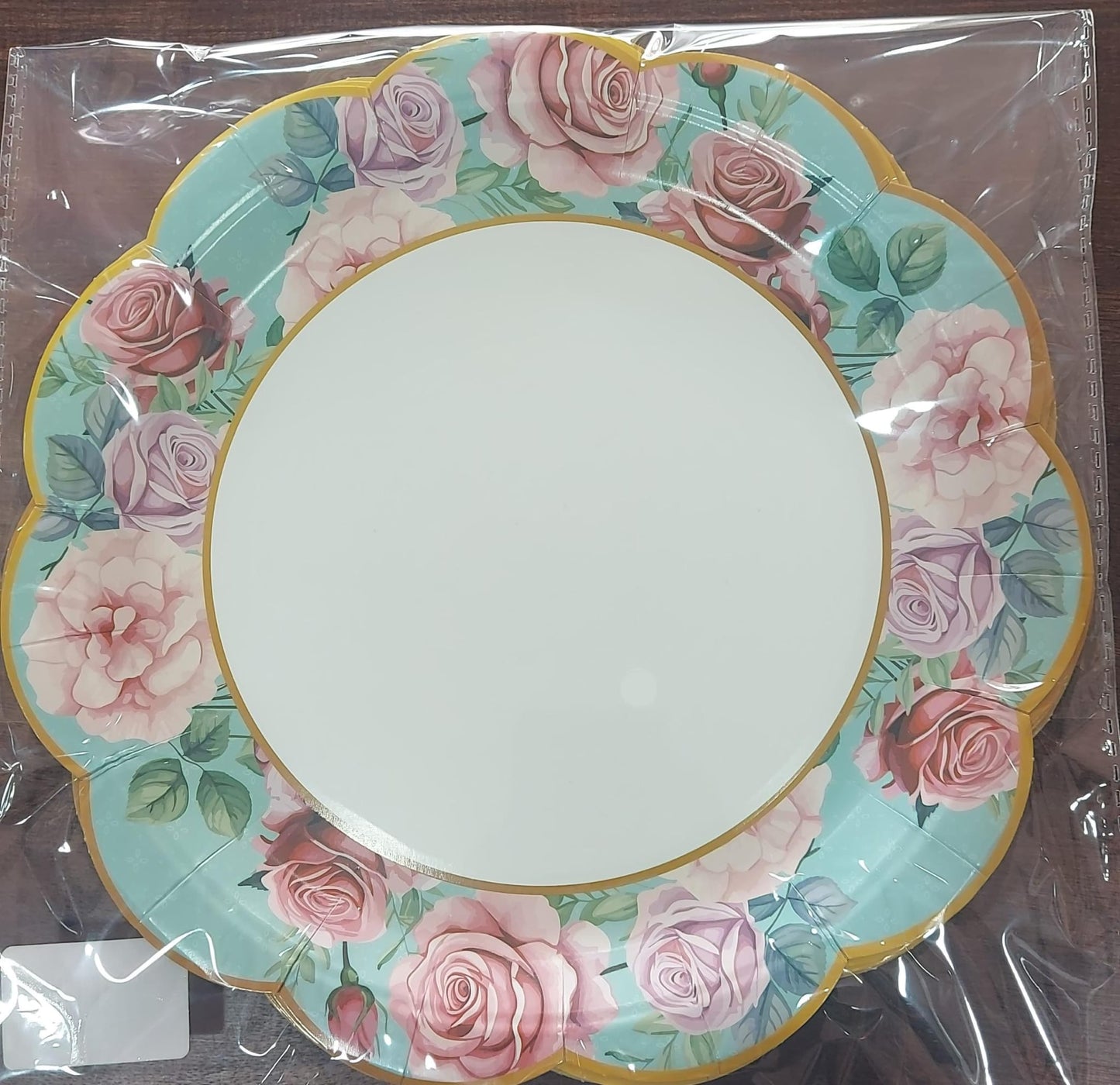 Green Floral Scalloped Edge Paper Plate