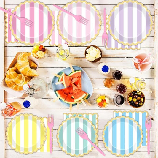 Pastel Stripe Party Tableware Set