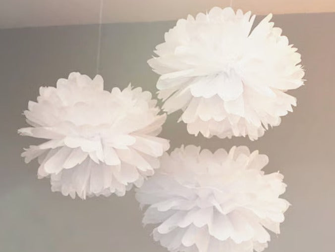 Tissue Paper Pompom Flower - White