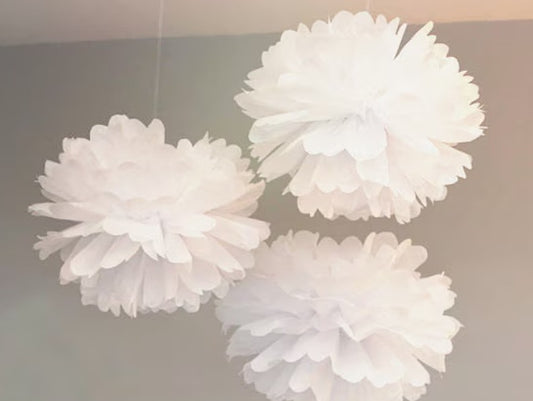 Tissue Paper Pompom Flower - White