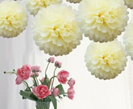 Tissue Paper Pompom Flower - Ivory