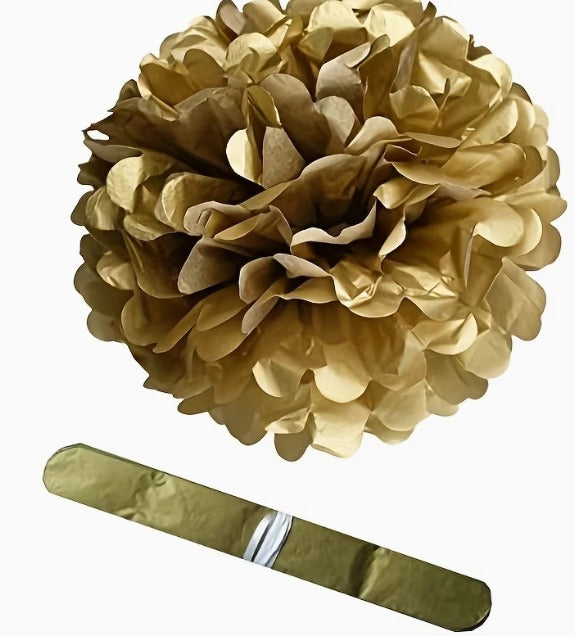 Tissue Paper Pompom Flower - Gold Kraft