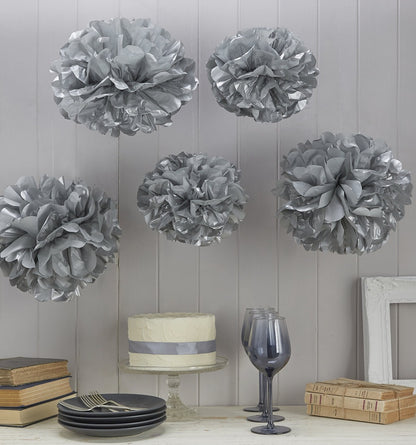 Tissue Paper  Pompom Flower - Silver