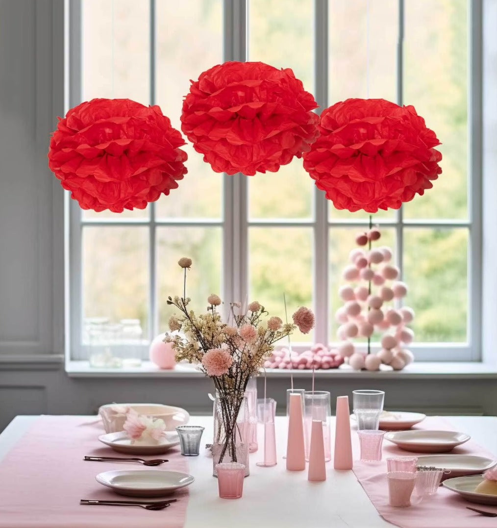 Tissue Paper Pompom Flower - Red