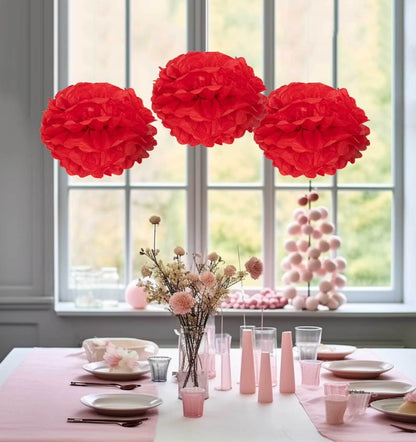 Tissue Paper Pompom Flower - Red