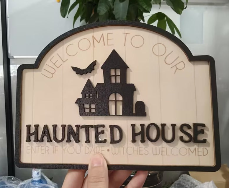 Wooden Halloween Welcome Sign