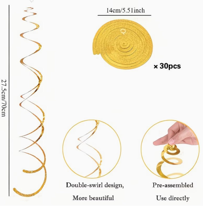 30pcs Hanging Spiral Decorations – Gold