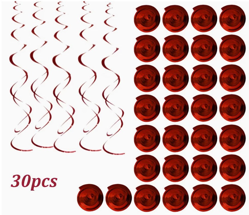30pcs Hanging Spiral Decorations - Red