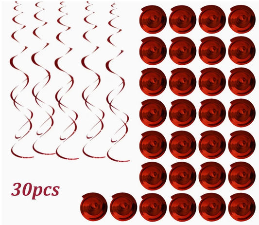 30pcs Hanging Spiral Decorations - Red