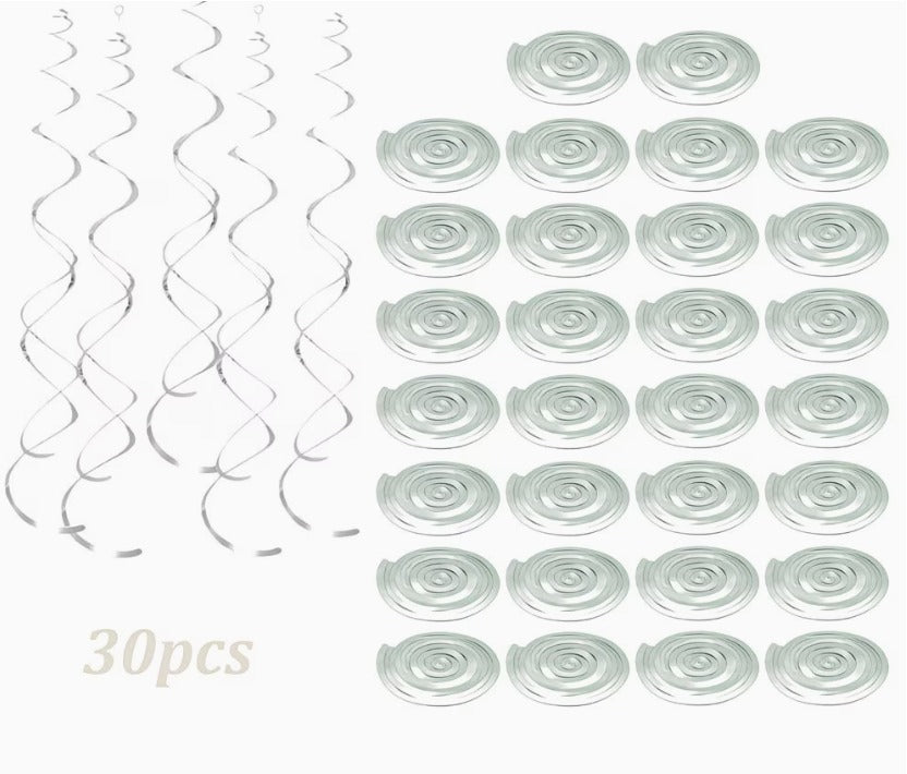 30pcs Hanging Spiral Decorations - Silver