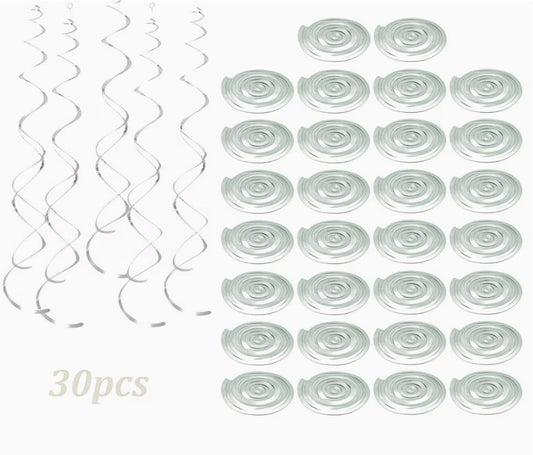 30pcs Hanging Spiral Decorations - Silver