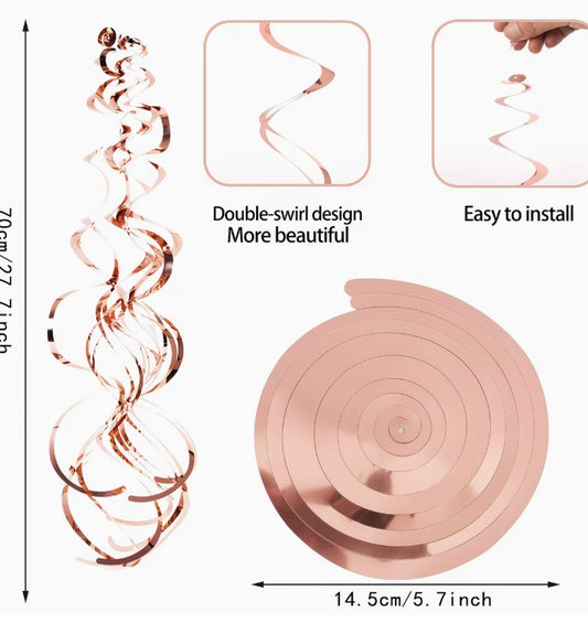 30pcs Hanging Spiral Decorations - Rose Gold