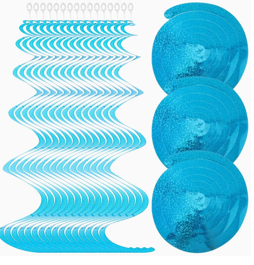 30pcs Hanging Spiral Decorations - Aqua Blue