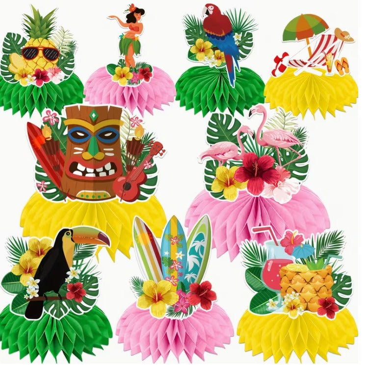 9pcs Hawaiian Theme Honeycomb Table Centerpieces