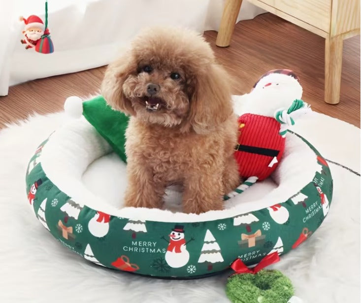 Christmas Round Pet Bed Mat for Dogs & Cats - Green