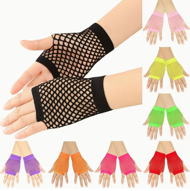 2 pcs Solid Color Fingerless Fishnet Gloves