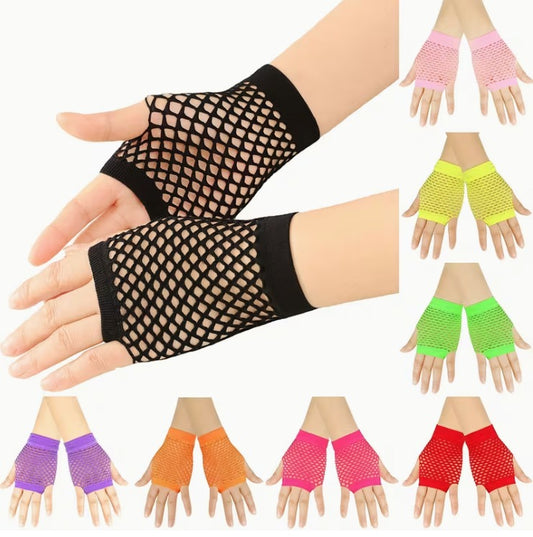 2 pcs Solid Color Fingerless Fishnet Gloves