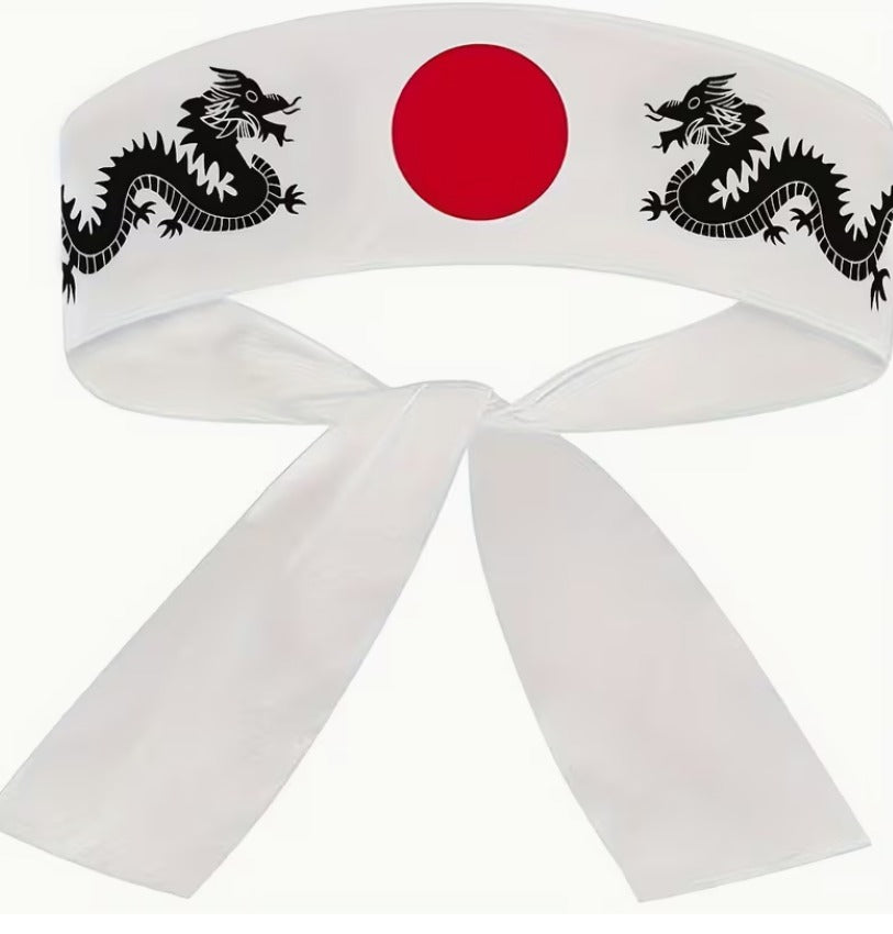 Samurai Japanese Headband for Sushi Chef, Karate & Costume Use - White
