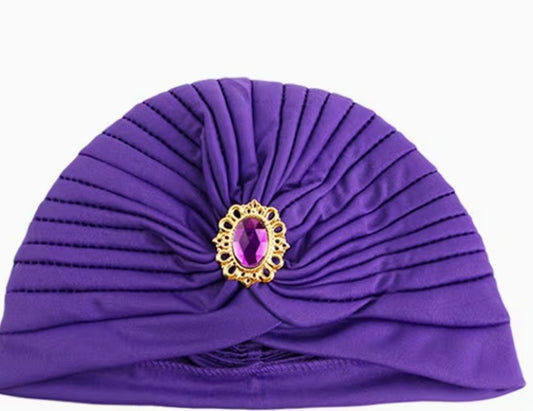 Vintage Rhinestone Headscarf Beanie Hat - Violet