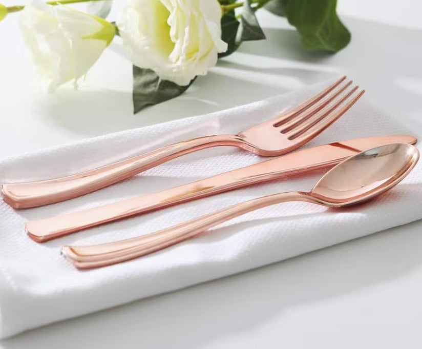 30pcs Rose Gold Plastic Silverware Set