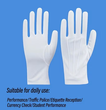 1 set White Triple-Striped Ceremonial Gloves