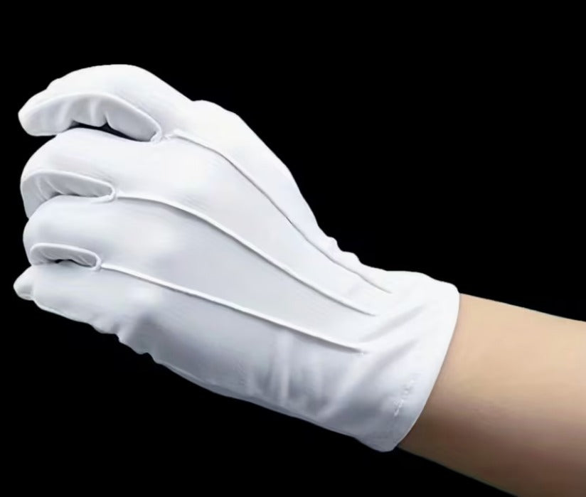 1 set White Triple-Striped Ceremonial Gloves