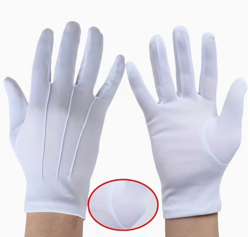 1 set White Triple-Striped Ceremonial Gloves
