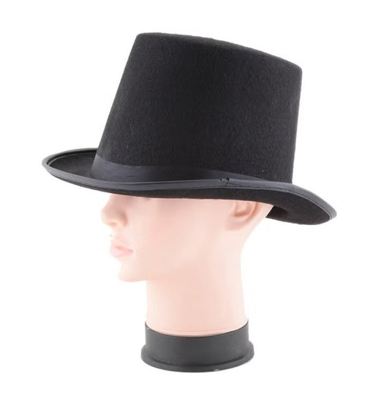 Black Felt Top Hat Set with Ribbon Band