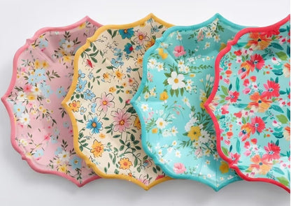 8 pcs Elegant Floral Disposable Dessert Plates - Dusty Flower Design