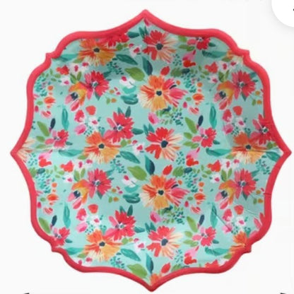 8 pcs Elegant Floral Disposable Dessert Plates - Dusty Flower Design