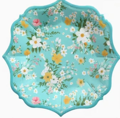 8 pcs Elegant Floral Disposable Dessert Plates - Dusty Flower Design